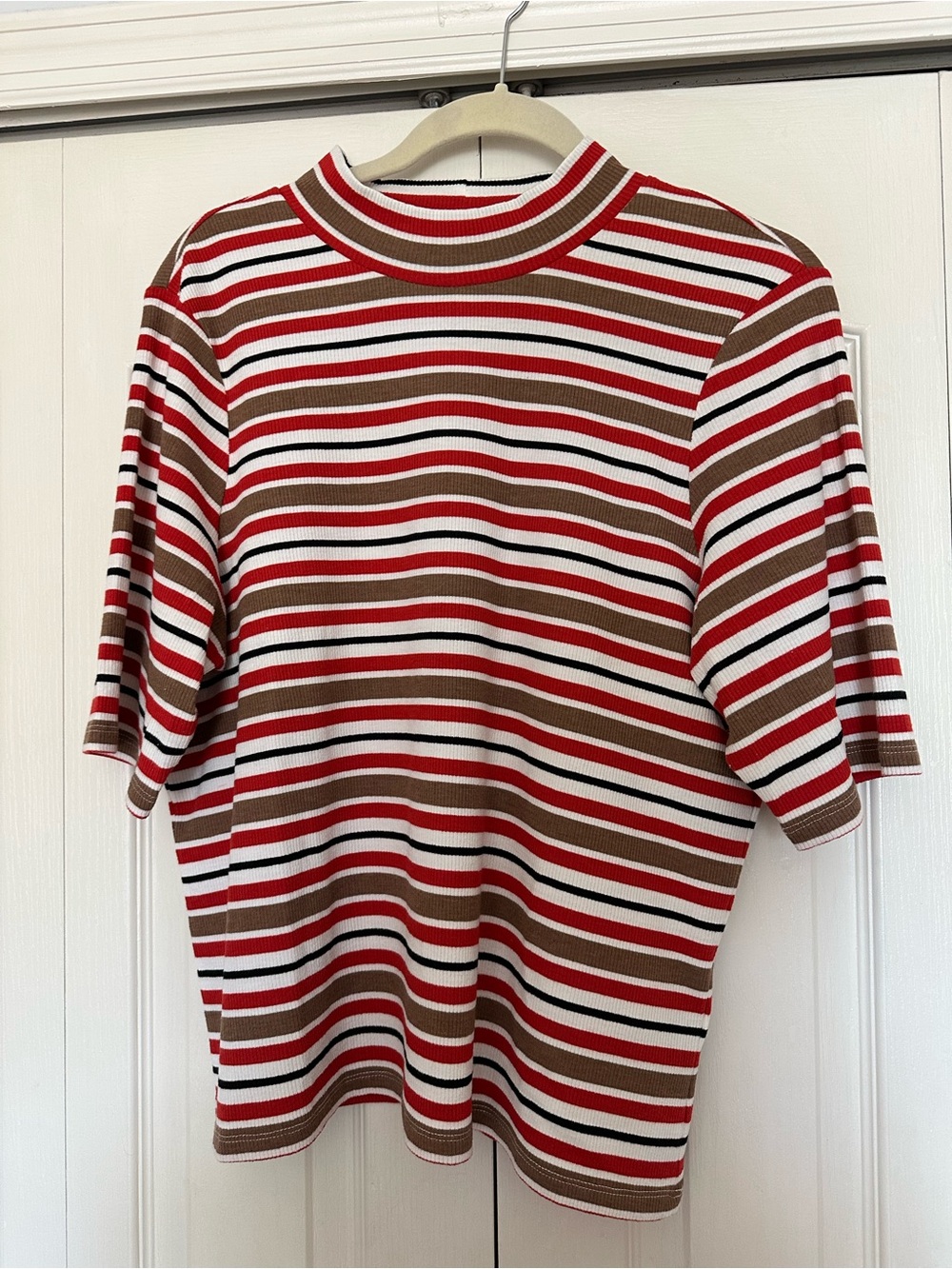 Maeve by Anthropologie Short Sleeve Ribbed Knit Mock Neck Tee